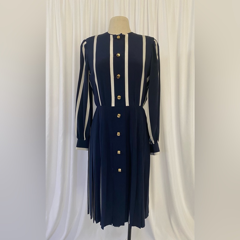 Vinatge David Hayes Saks Fifth Avenue Striped Midi Pleated Dress